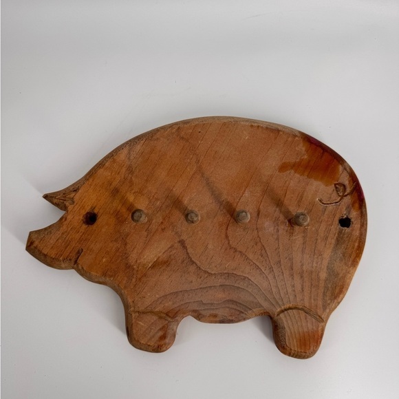 Other - Vtg Pig Wooden Key Holder Plaque Wall Hanging Hand